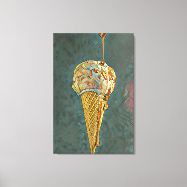 Melted chocolate ice cream cone canvas print (Front)