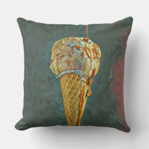Melted chocolate ice cream cone throw pillow