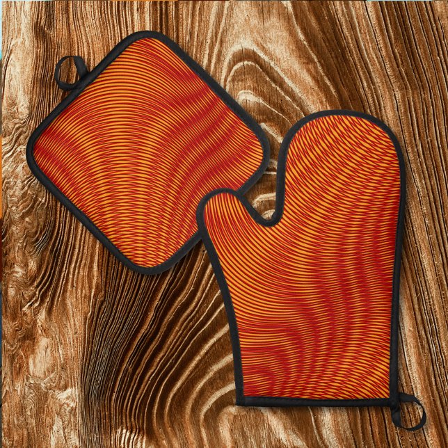Melted Copper effect Moiré Stripes Trippy Abstract Oven Mitt & Pot Holder Set (Creator Uploaded)