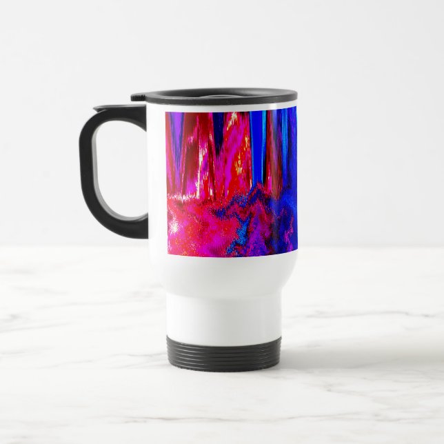 Melted Glitch Red and Blue Travel Mug (Left)