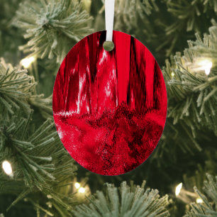 Melted Glitch Red Metal Ornament