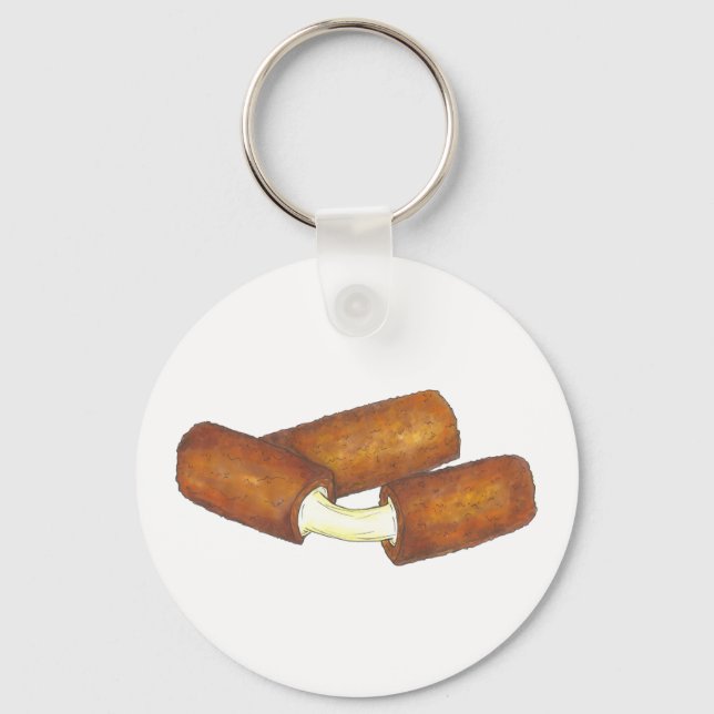 Melted Mozzarella Cheese Sticks Junk Food Foodie Keychain (Front)