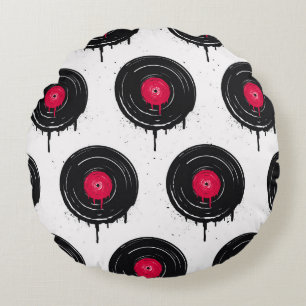Melted vinyl records, artistic pattern. round pillow
