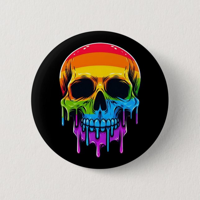 Melthing Rainbow Skull 2 Inch Round Button (Front)