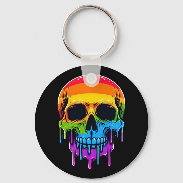Melthing Rainbow Skull Keychain (Front)