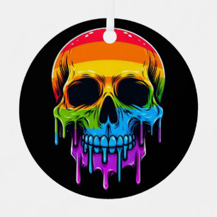 Melthing Rainbow Skull Metal Ornament