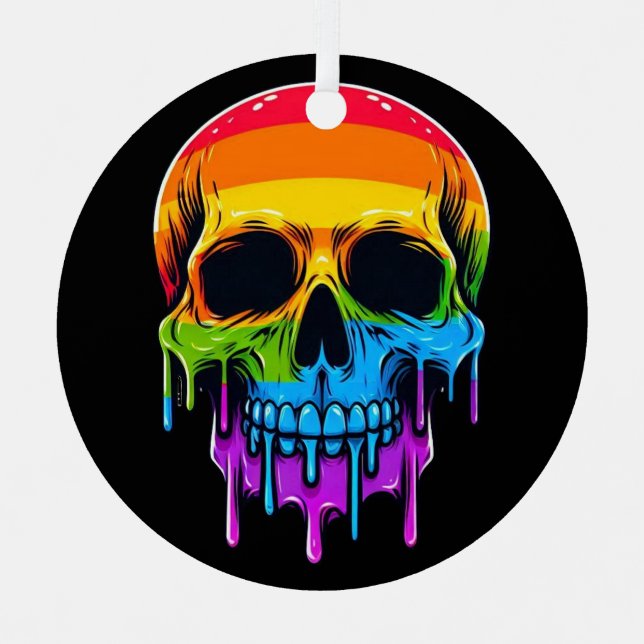 Melthing Rainbow Skull Metal Ornament (Front)