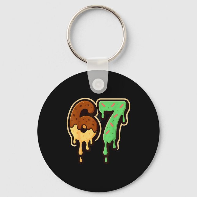 Melting 67 Dessert Style Ice Cream Drip Number Art Keychain (Front)