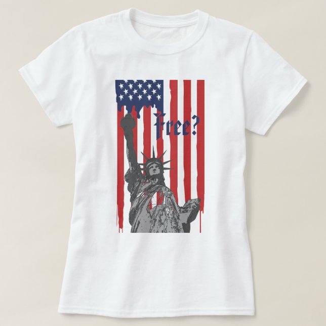 Melting American Flag Statue of Liberty Freedom T-Shirt (Design Front)
