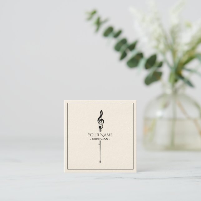 Melting Black Treble Clef Square Business Card (Standing Front)