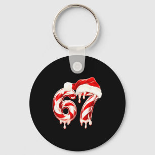 Melting Candy Cane 67 Christmas Design, Santa Hat  Keychain