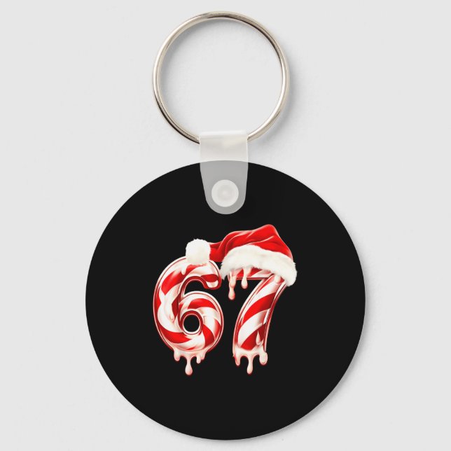 Melting Candy Cane 67 Christmas Design, Santa Hat  Keychain (Front)