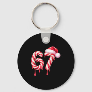 Melting Candy Cane 67 Christmas, Santa Hat Holiday Keychain
