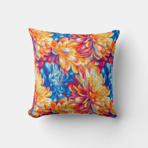 Melting Chrysanthemum Pop Art Vibrant Design Throw Pillow