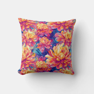 Melting Chrysanthemum Pop Art Vibrant Design Throw Pillow