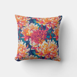 Melting Chrysanthemum Pop Art Vibrant Design Throw Pillow