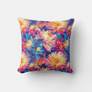Melting Chrysanthemum Pop Art Vibrant Design Throw Pillow