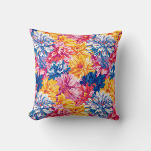 Melting Chrysanthemum Pop Art Vibrant Design Throw Pillow