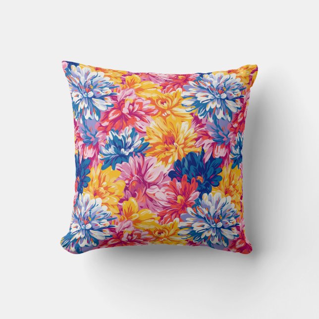 Melting Chrysanthemum Pop Art Vibrant Design Throw Pillow (Front)