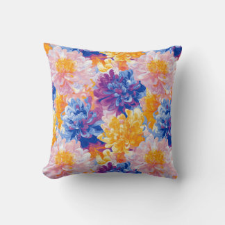 Melting Chrysanthemum Pop Art Vibrant Design Throw Pillow