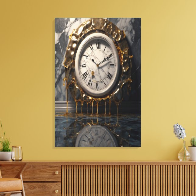 Melting Clock Canvas – Surreal Abstract Wall Art (Insitu(LivingRoom))
