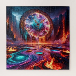 Melting Clock in Fiery Landscape Jigsaw Puzzle