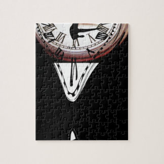 Melting Clocks surreal art black white Jigsaw Puzzle