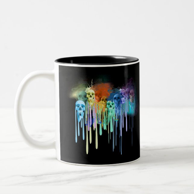 Melting Colourful Inked Skulls Two-Tone Coffee Mug (Left)
