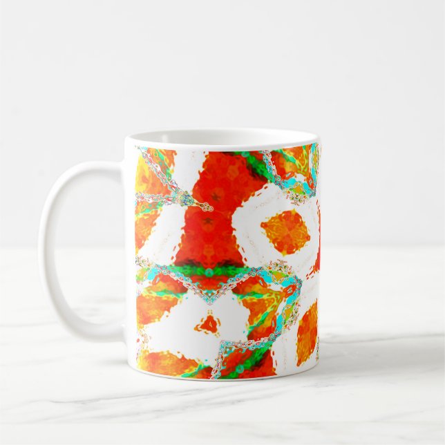 Melting colourful symmetrical pattern, ceramic til coffee mug (Left)