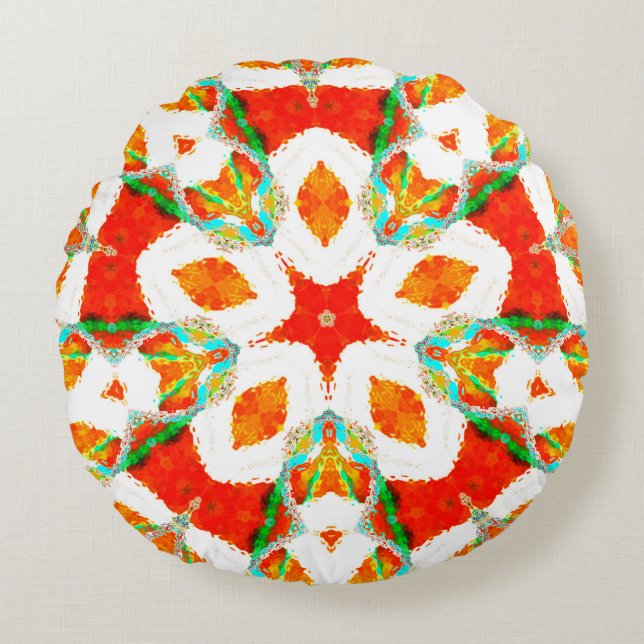 Melting colourful symmetrical pattern, ceramic til round pillow (Front)