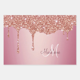 Melting Girly Pink Sparkles Personalized with Name Wrapping Paper Sheet