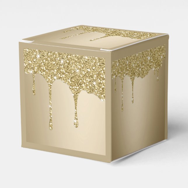 Melting Gold Glitter Favor Box (Front Side)