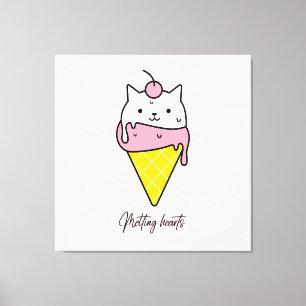 Melting Hearts – Cute Summer Ice Cream Cat Canvas Print