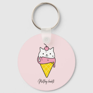 Melting Hearts – Cute Summer Ice Cream Cat Keychain