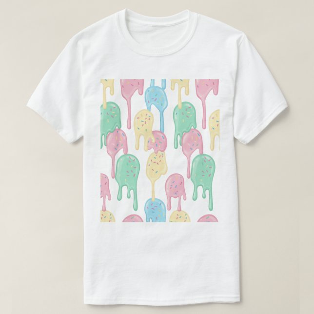 Melting Ice Cream and Sprinkles Pattern T-Shirt (Design Front)