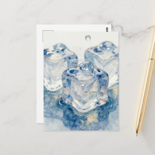 Melting ice cubes macro photography watercolor postcard