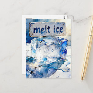 Melting ice cubes watercolor postcard