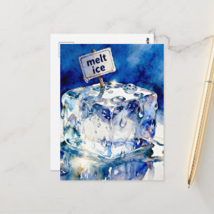Melting ice cubes watercolor typography postcard