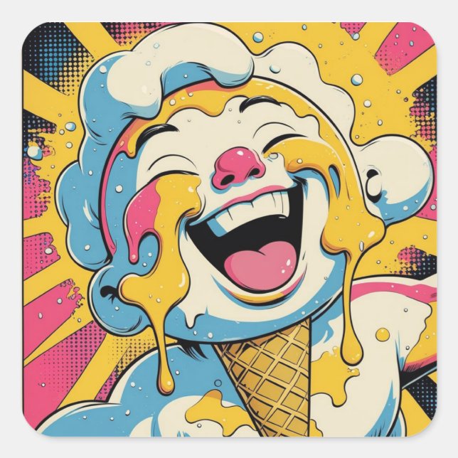 Melting Joy – Ice Cream Pop Art Explosion Square Sticker (Front)