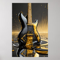 Melting Metallic Gold & Black Guitar Poster Print