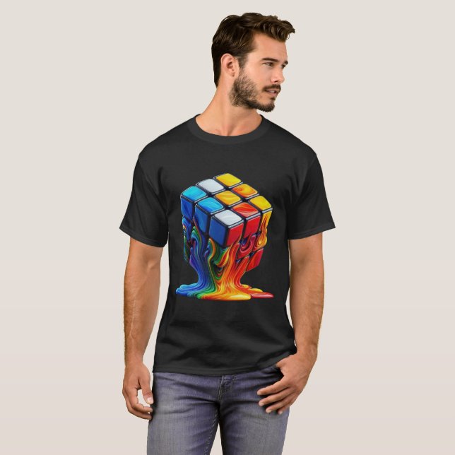 Melting Rubix cube Basic Dark T-Shirt (Front Full)