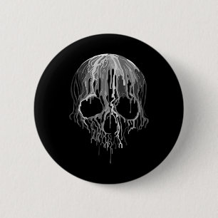 Melting Skull Black White Art Graphic Halloween 2 Inch Round Button