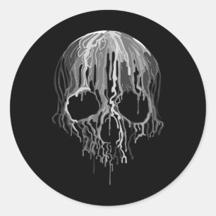 Melting Skull Black White Art Graphic Halloween  Classic Round Sticker