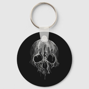 Melting Skull Black White Art Graphic Halloween Keychain