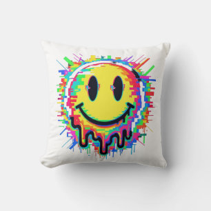 Melting Smiley Face Throw Pillow – Psychedelic Col