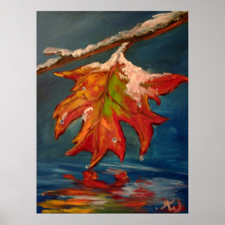 Melting Snow on Leaf Poster