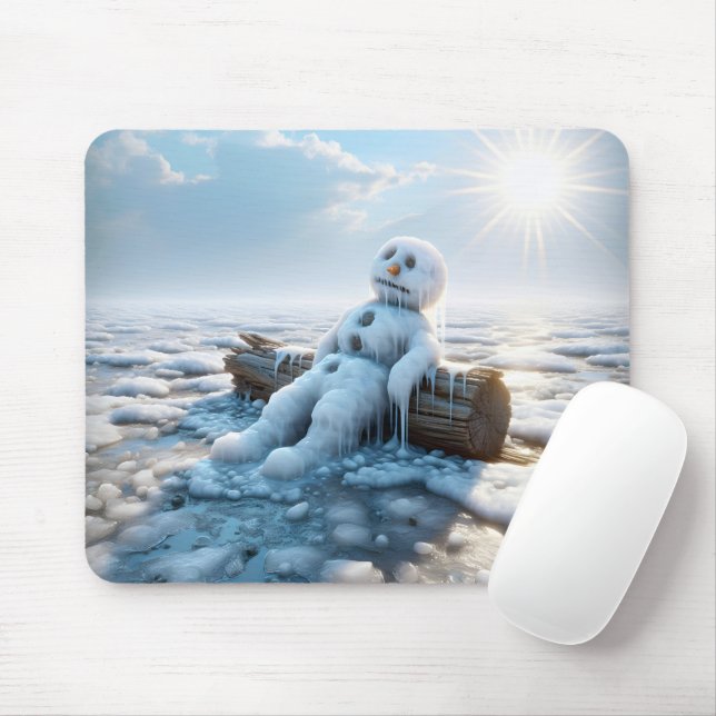 Melting Snowman On Ice Mouse Pad (With Mouse)