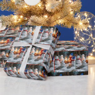 Melting Snowmen Sitting Around a Campfire Wrapping Paper
