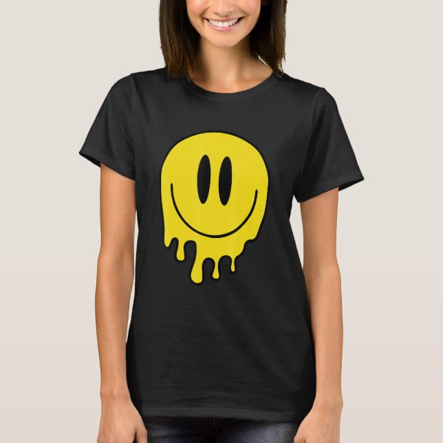 Melting Yellow Smile  Smiling Melted Dripping Face T-Shirt (Front)