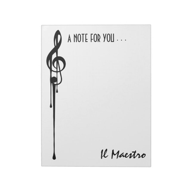 MELTPOINT WHITE Black G-Clef 'Il Maestro' Custom Notepad (Rotated)